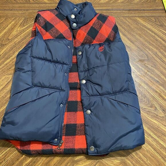 Timberland Other - Timberland Men’s Red Buffalo Plaid Navy Blue Puffer Vest Size Medium